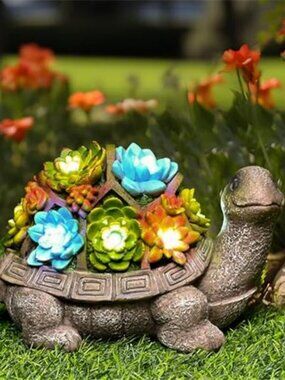 Solar Garden Statues Turtle Figurine Lights for Outside Yard